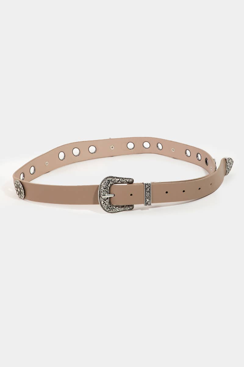Soul Of Sita Western Etched Buckle Vegan Leather Belt: Ka