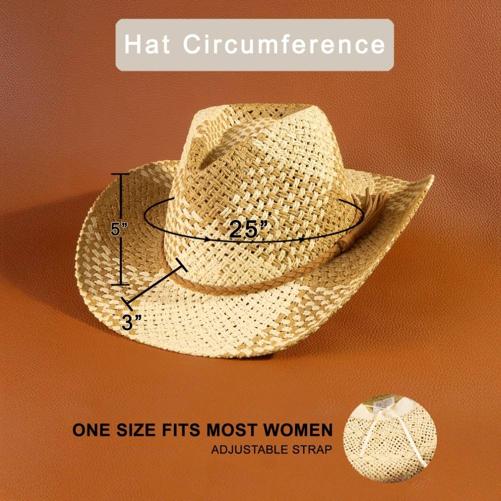 Soul Of Sita Two Tone Straw Braided Patches Cowboy Hat: Ka