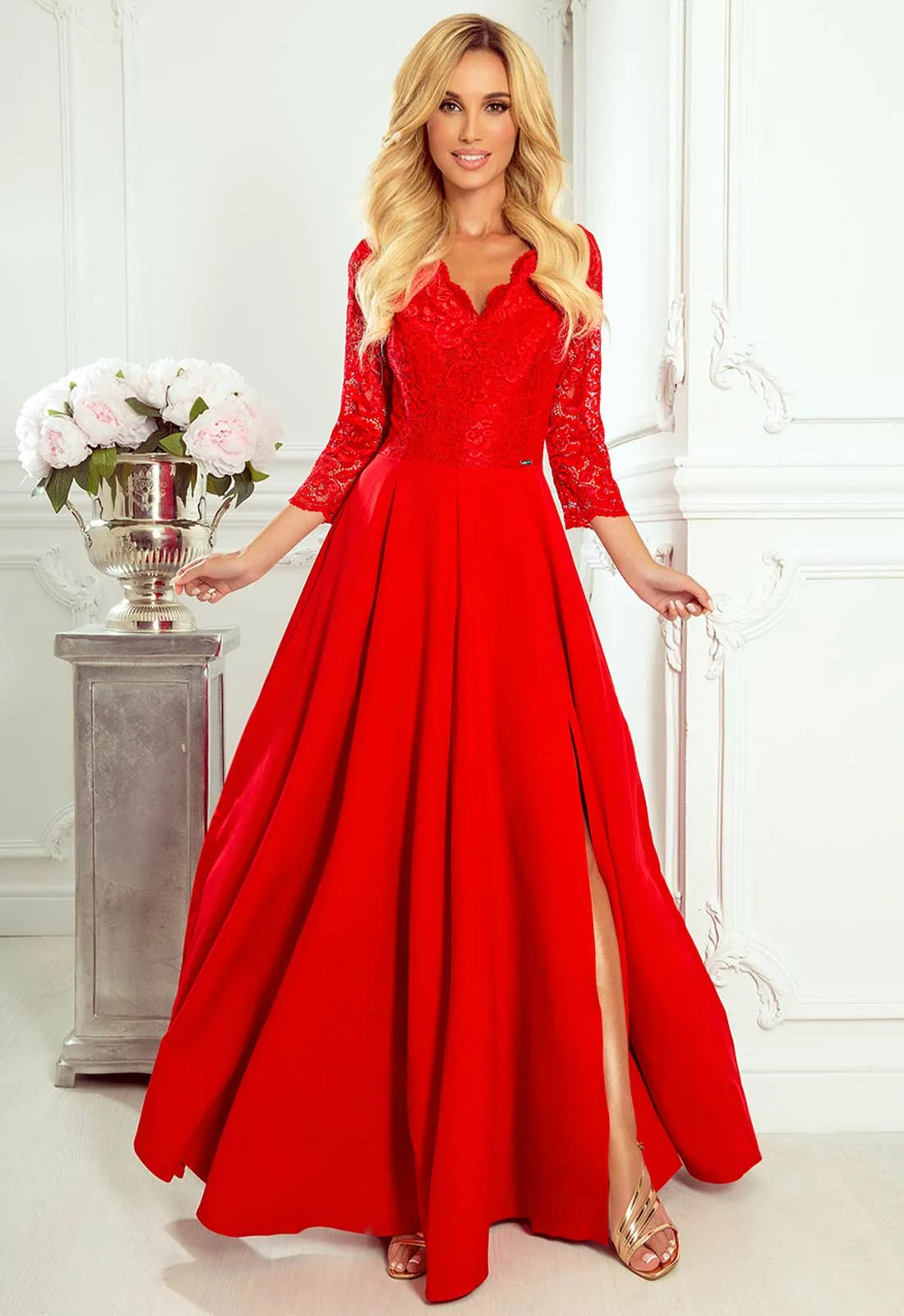 LBD Exclusive Red Amber Lace Maxi Dress