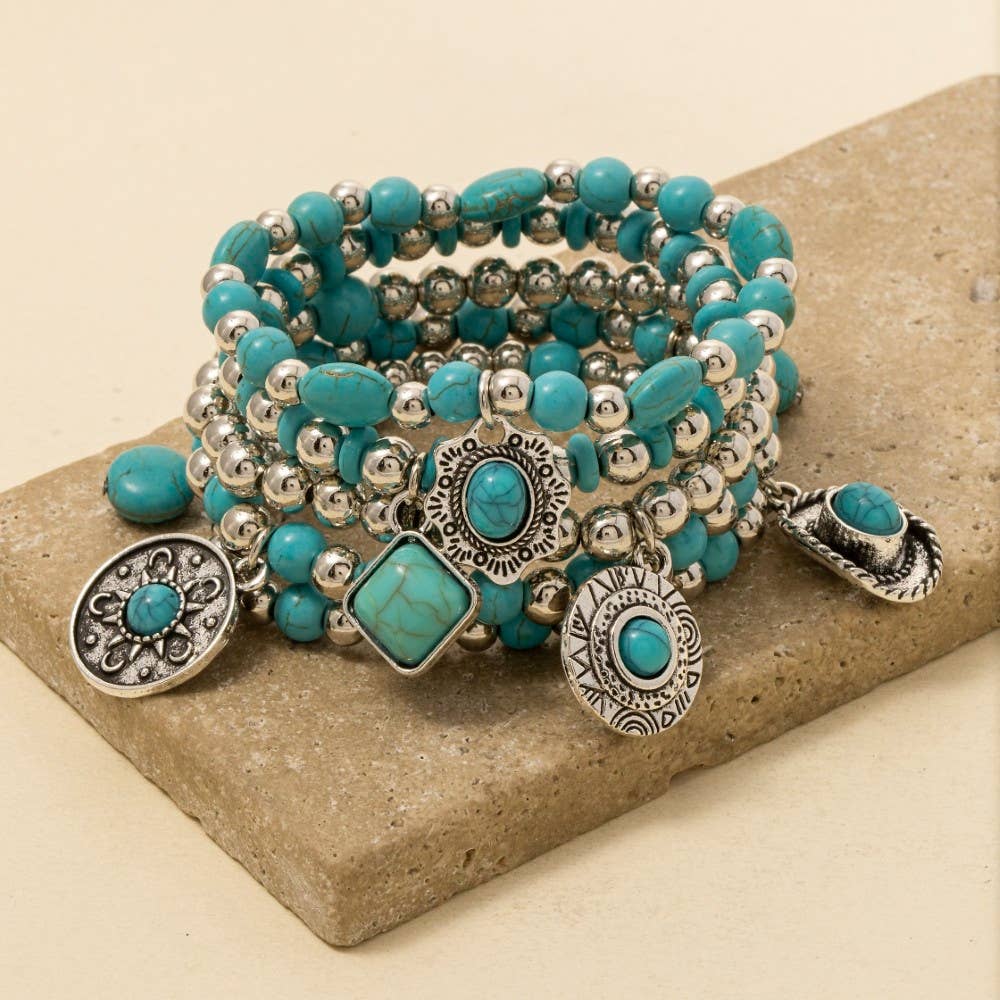 Soul Of Sita Turquoise Western Charms Beaded Bracelet Set: G