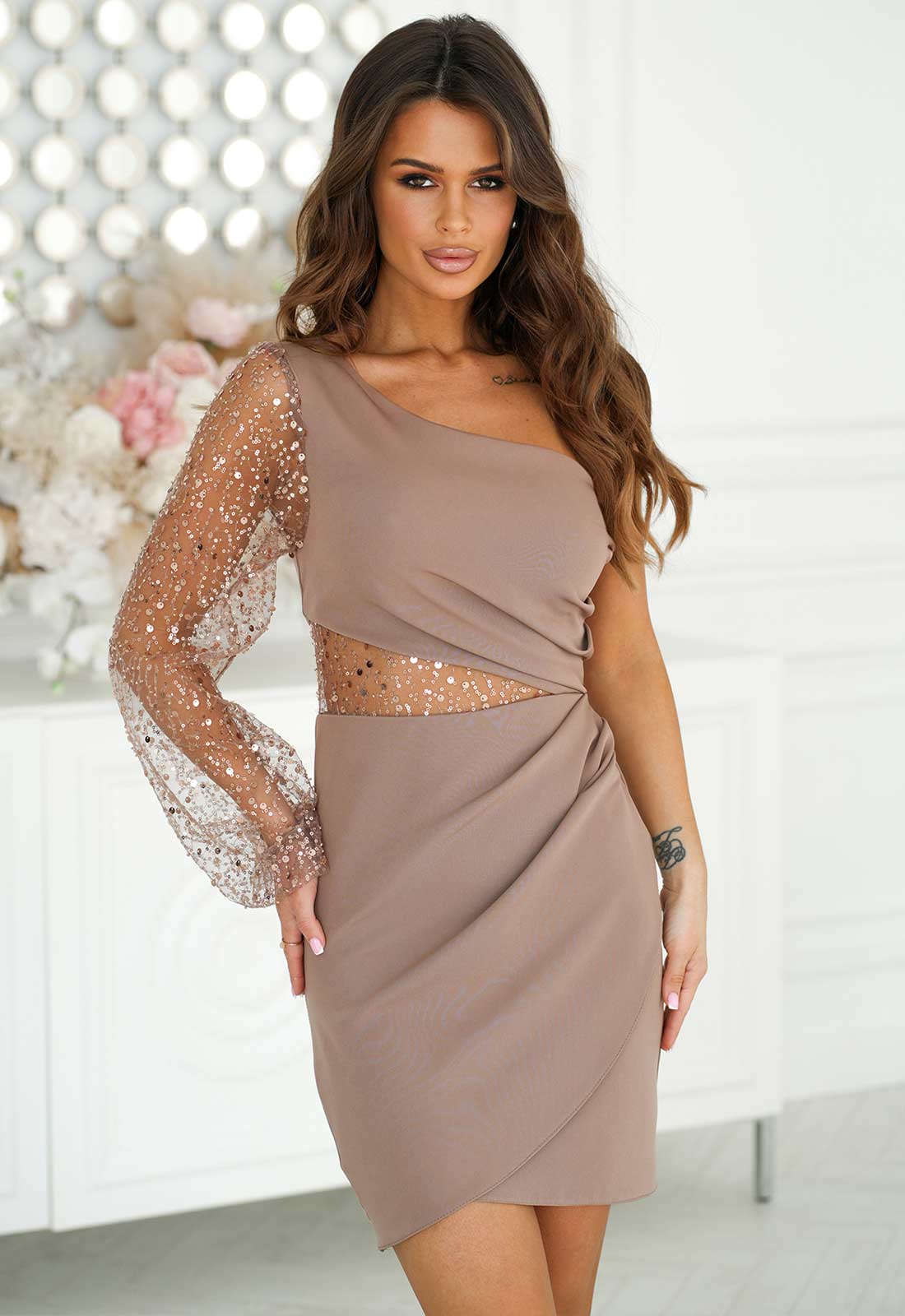 LBD Exclusive Beige After Dark Mini Dress