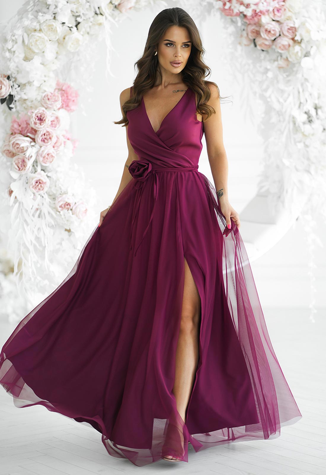 knee length dresses for ladies LBD Exclusive Burgundy Angelina Tulle Dress