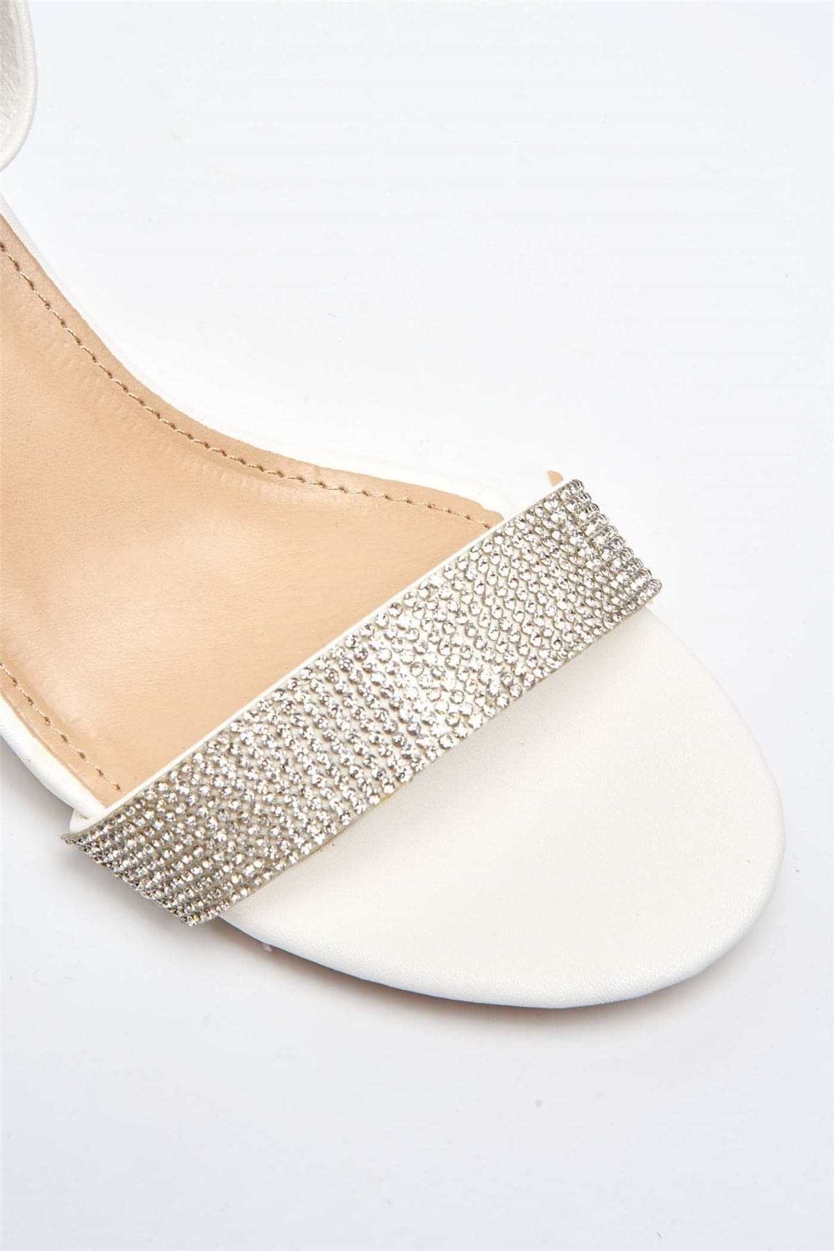 Asti Block Heel Ankle Strap Sandal in White Heels Miss Diva
