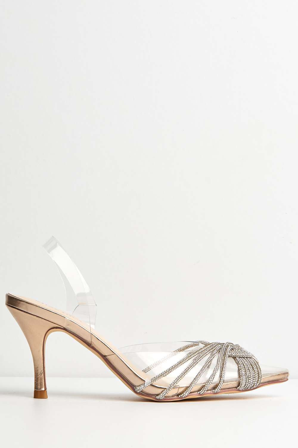 Liz Diamante Embellished Sling Back Perspex Court Shoes in Rose Gold