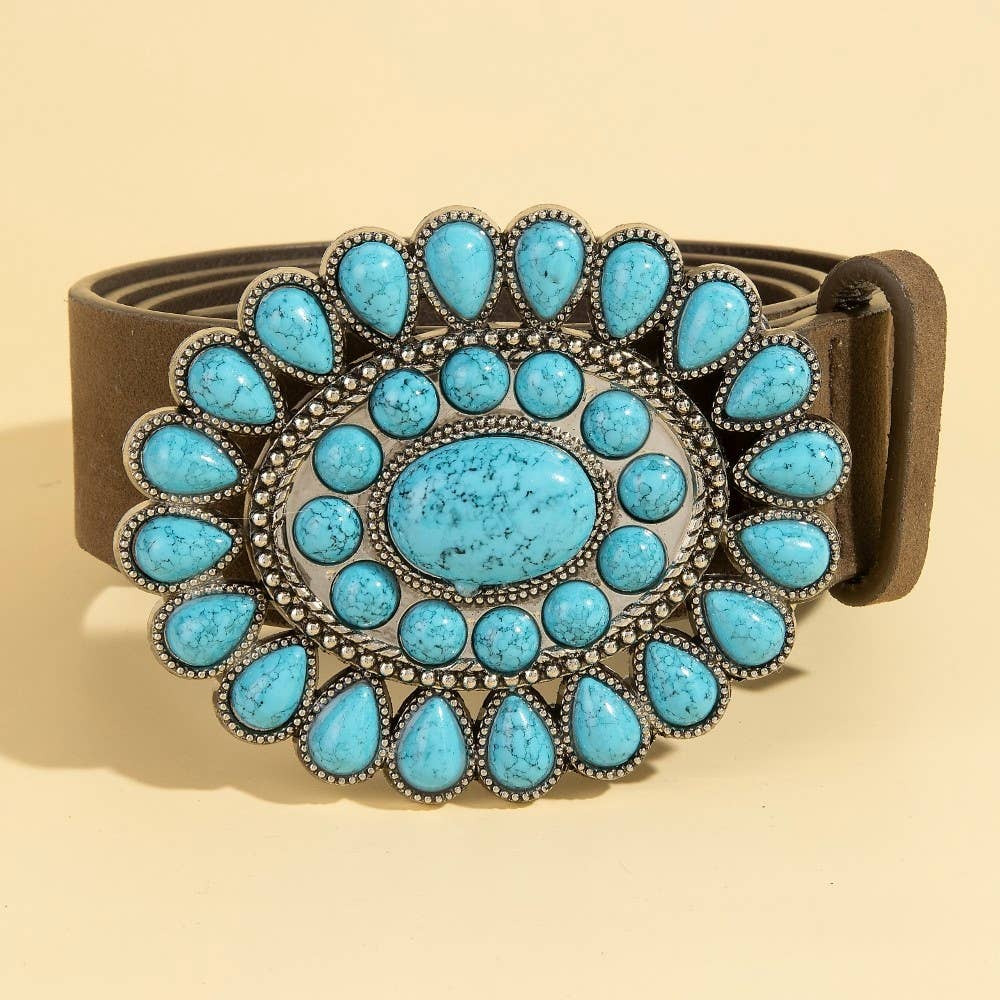Western Concho Turquoise Stone Buckle Belt: BK