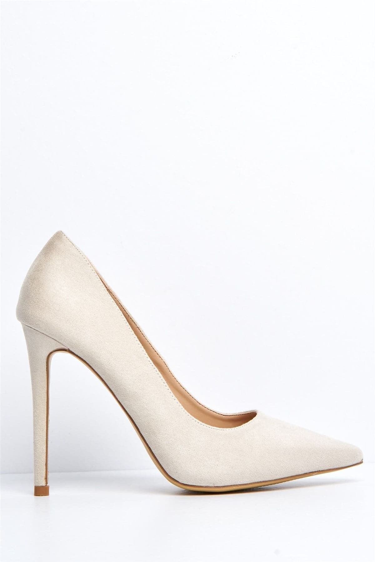 Mila High Stiletto Heel Court Shoe in Nude Suede Heels Miss Diva
