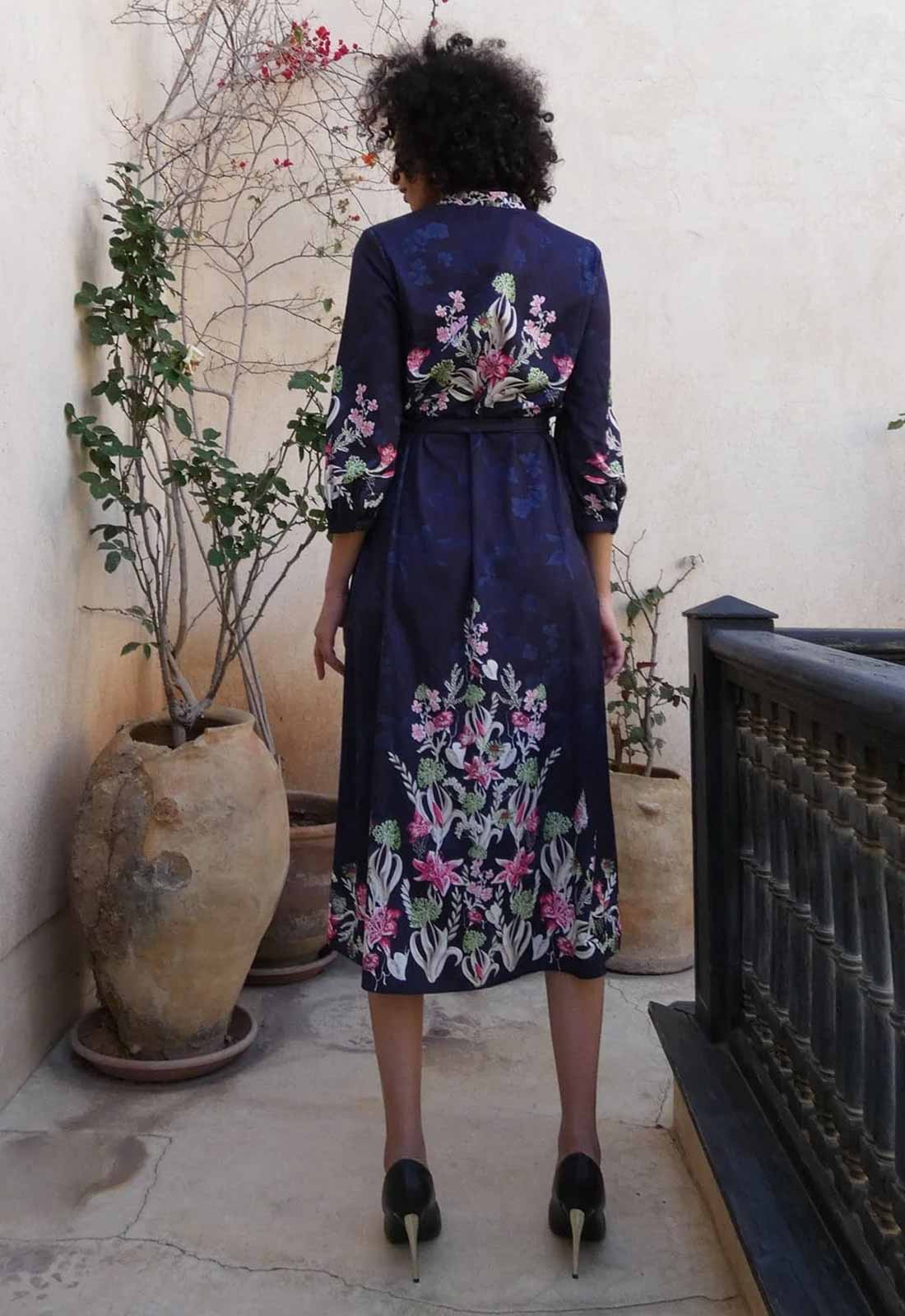 Raishma Studio Navy Bria Floral Midi Dress-114236