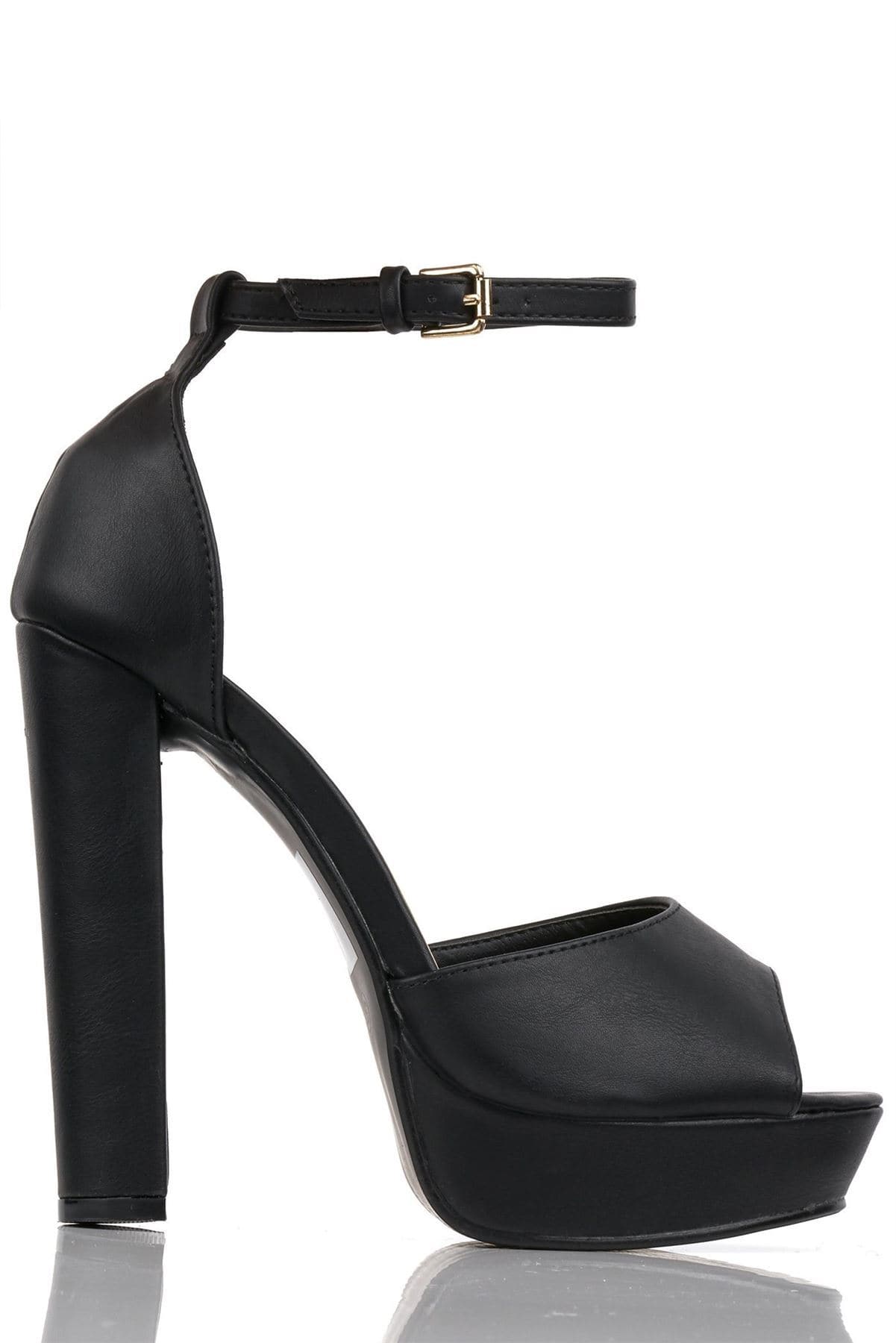 Miss Diva Kirti Anklestrap Platform Peeptoe Sandal in Black Matt