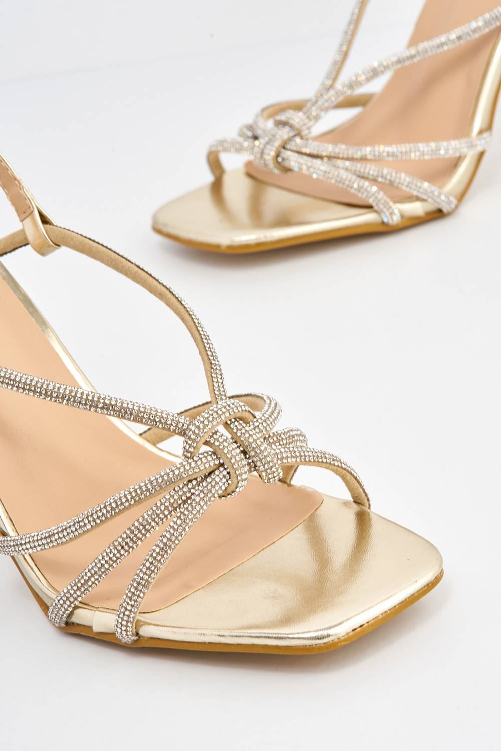 Miss Diva Elliana Diamante Embellished Heeled Sandals in Gold