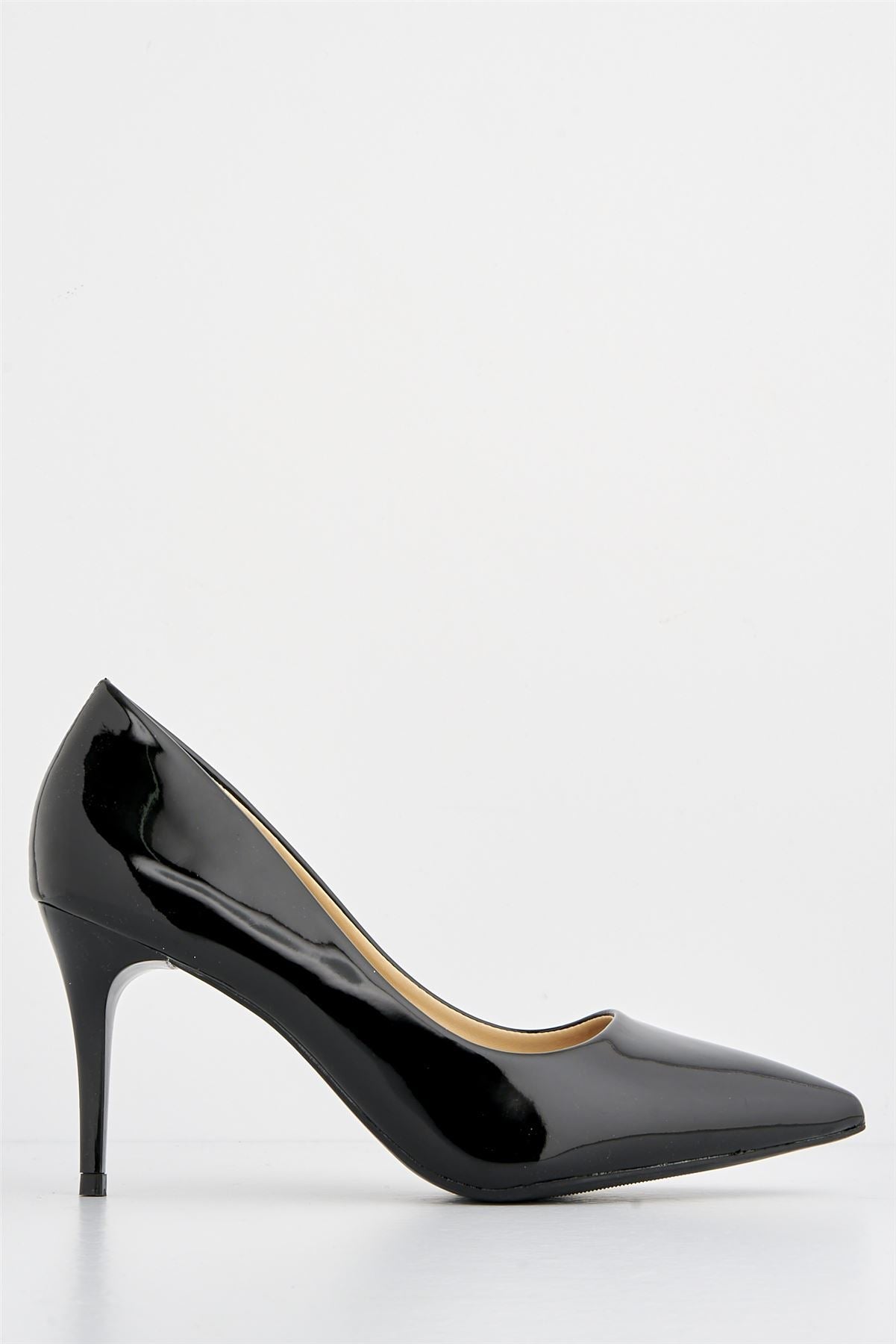 Miss Diva Ingrid Pointed Toe Court Heels in Black Patent