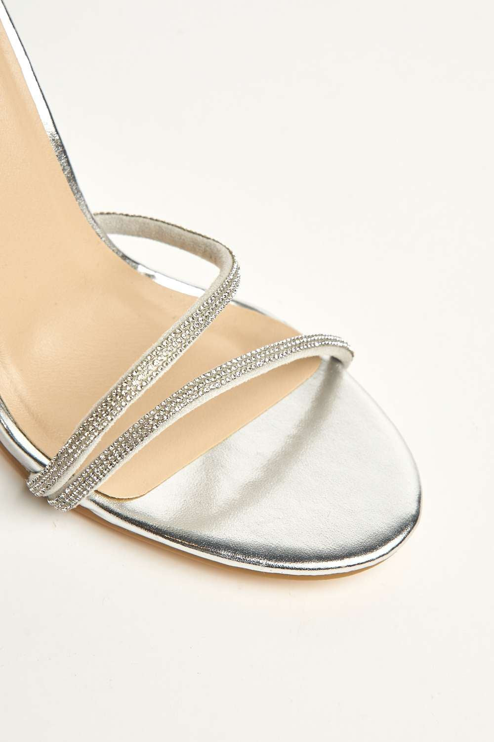 Miss Diva Silver Curly Diamante Embellished Spiral Ankle Strap Sandals