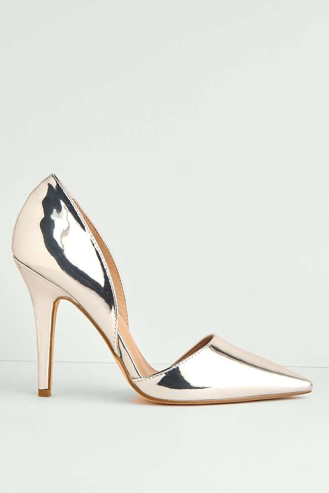 Miss Diva Silver Milaya Cut-out Side Pointed Toe Court Shoes