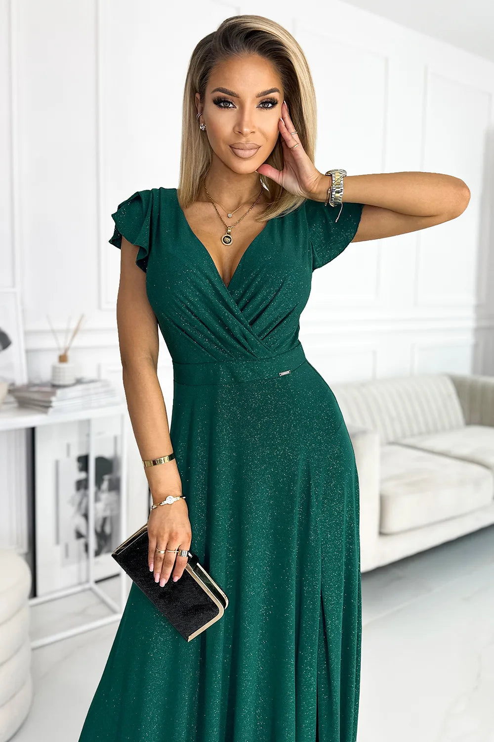 LBD Exclusive Green Crystal Maxi Dress