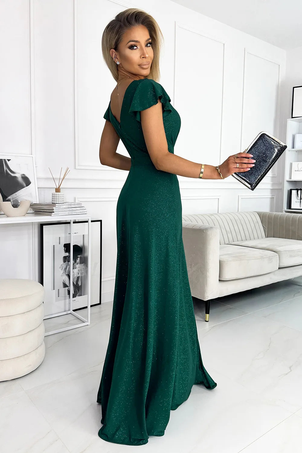 LBD Exclusive Green Crystal Maxi Dress