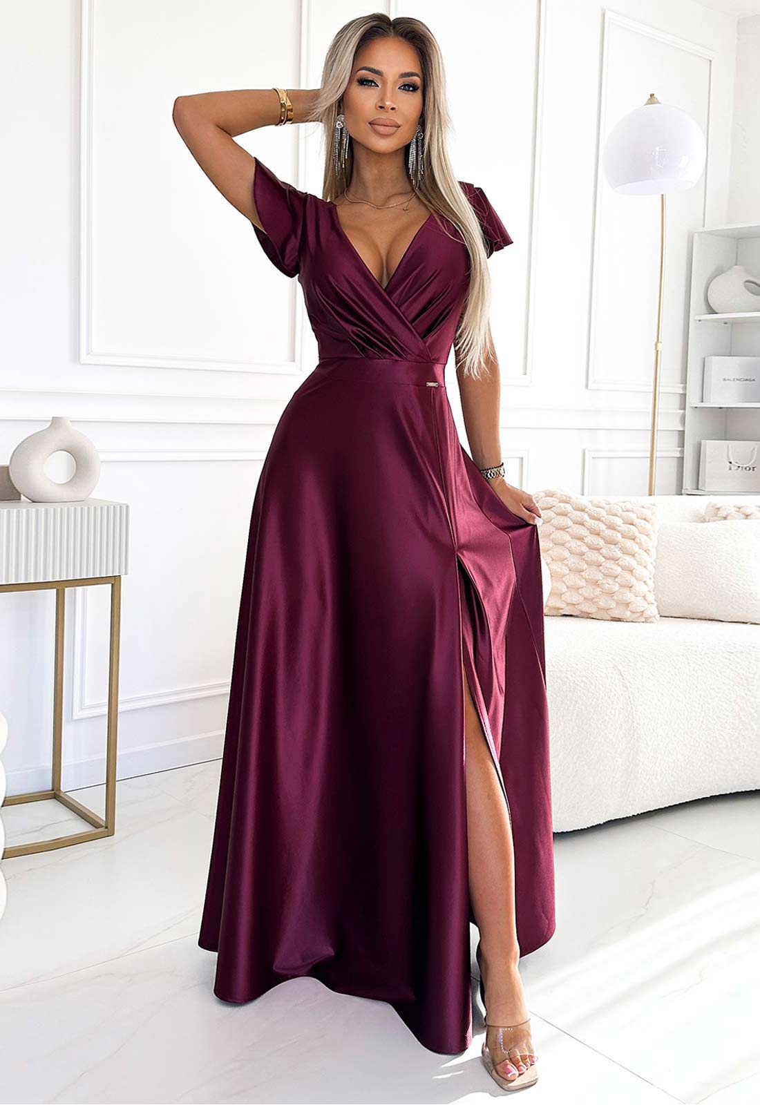 LBD Exclusive Burgundy Satin Crystal Maxi Dress LBD Exclusive Burgundy Satin Crystal Maxi Dress