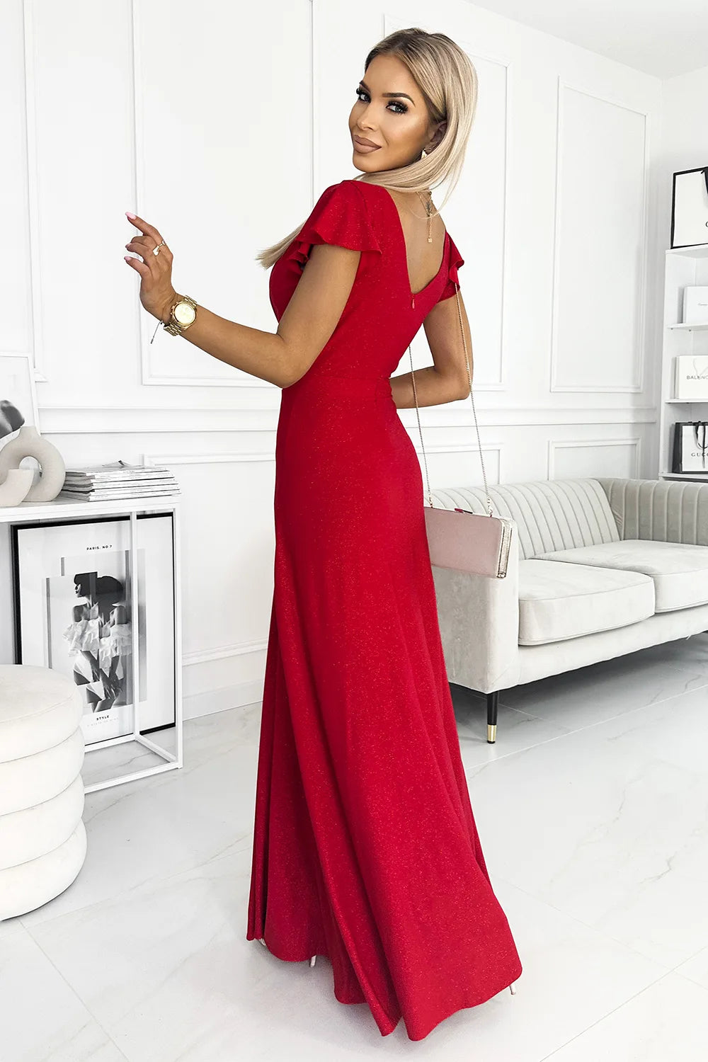 LBD Exclusive Red Crystal Maxi Dress