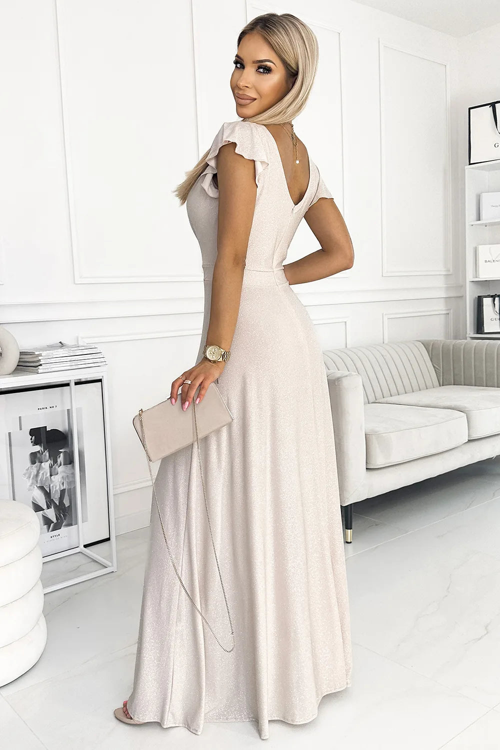 LBD Exclusive Champagne Cystal Maxi Dress