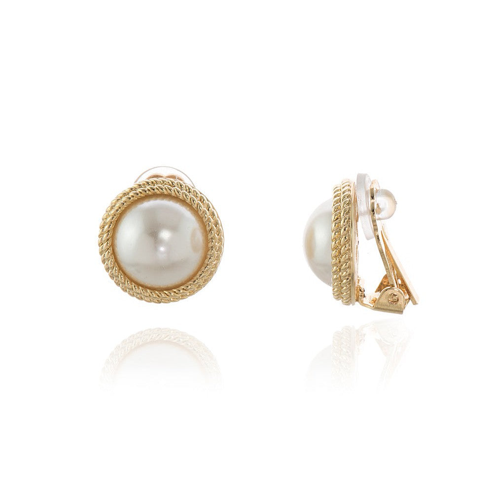 Cachet London Elan Pearl Gold Clip On Earrings
