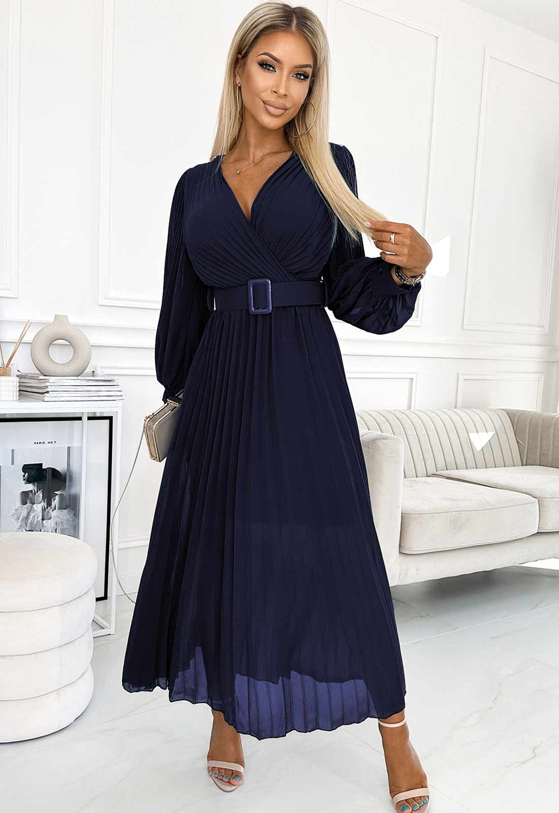 LBD Exclusive Navy Klara Pleated Dress