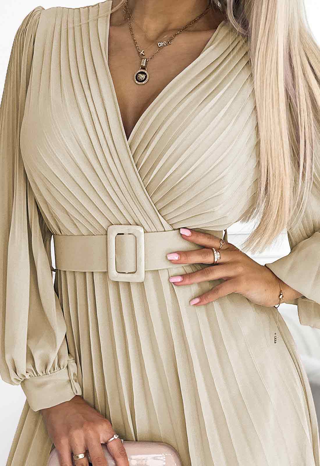 LBD Exclusive Beige Klara Pleated Dress