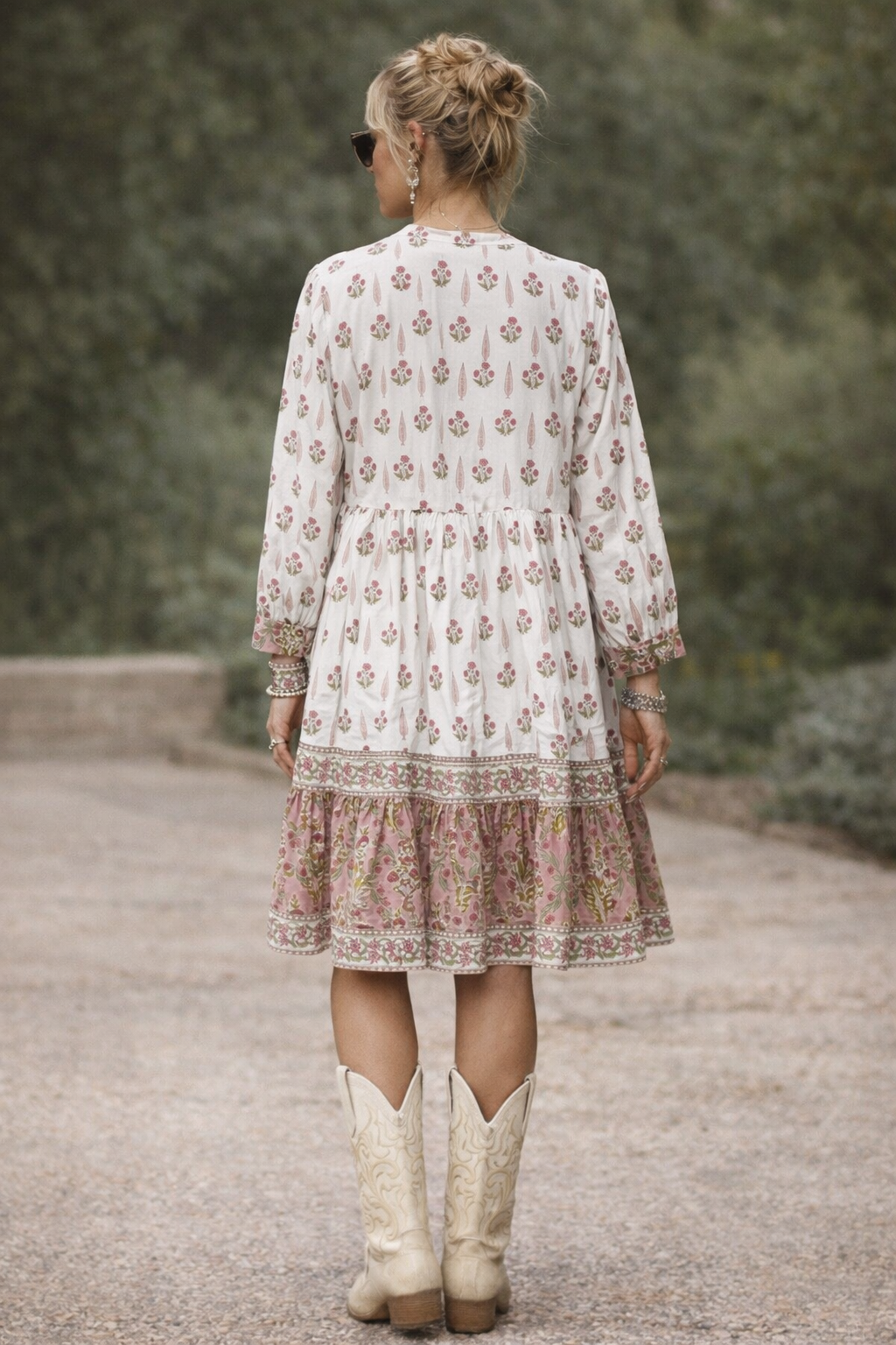 Soul Of Sita Bella Cream And Pink Wood Block Printed Cotton Voile Dress