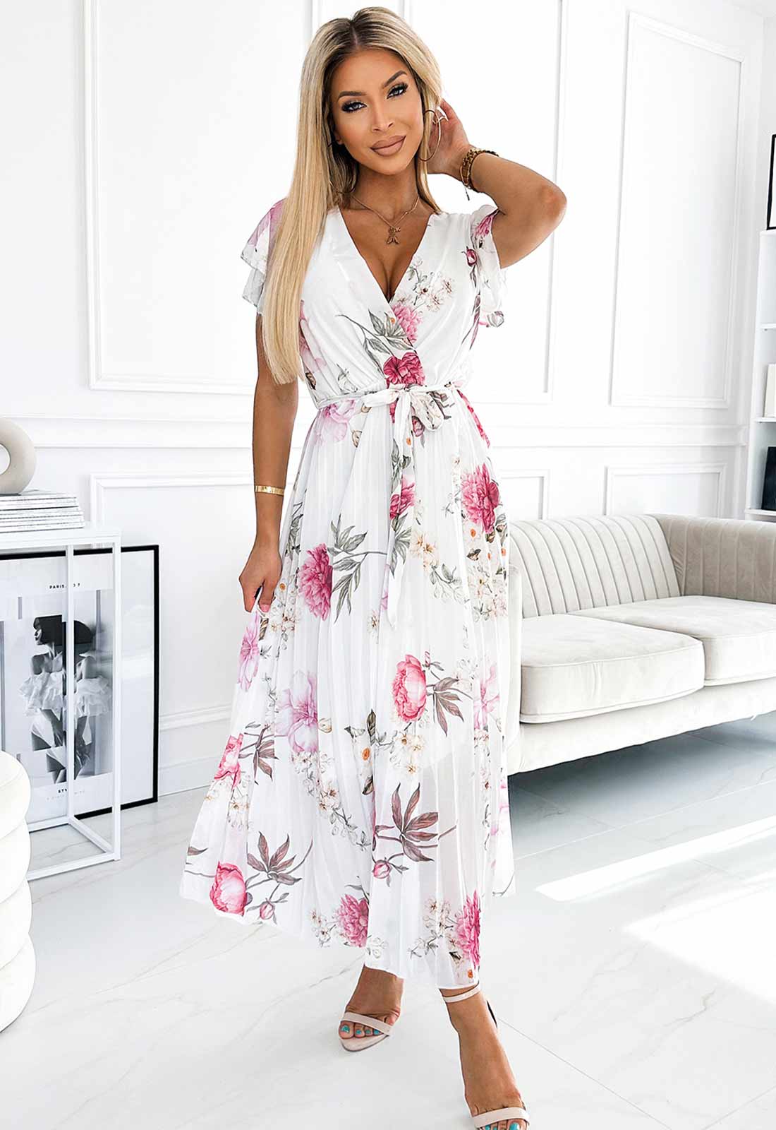 LBD Exclusive Lisa Spring Flowers Pleated Print Dress