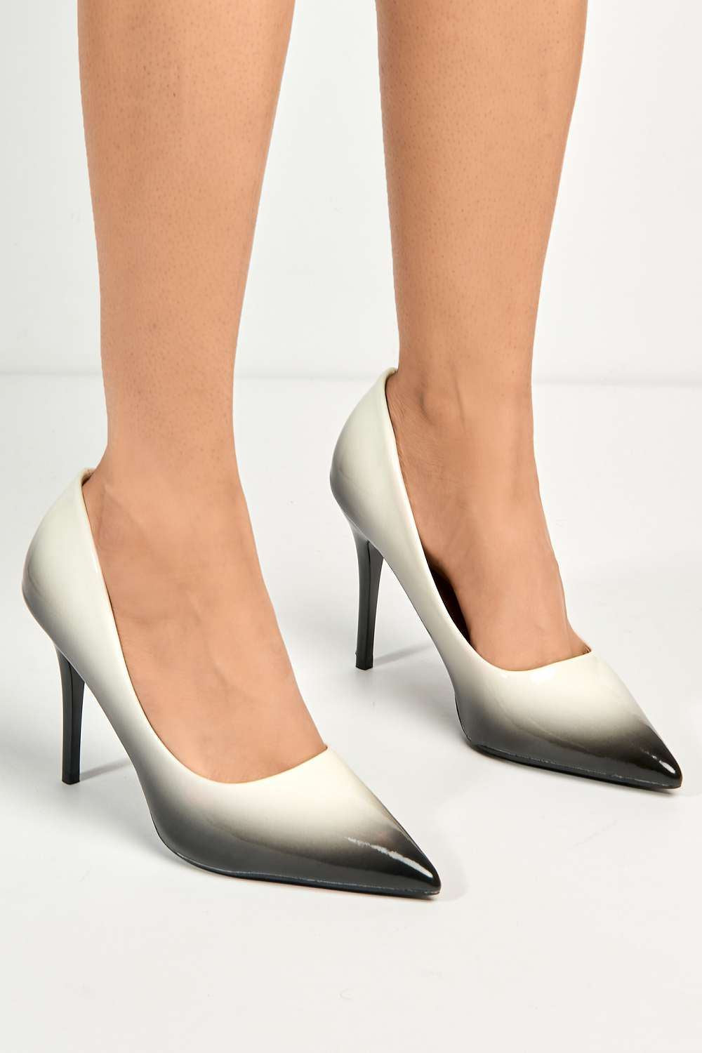 Miss Diva White Dua Two Tone Pointed Toe Court Shoes