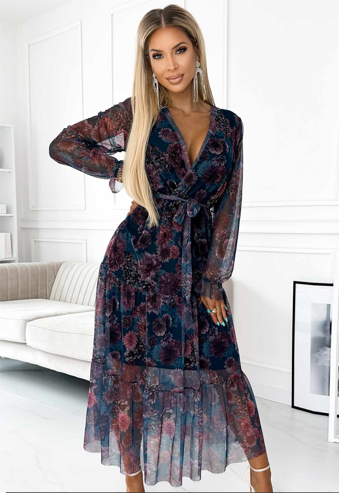 LBD Exclusive Blue Enrica dark printed floaty dress