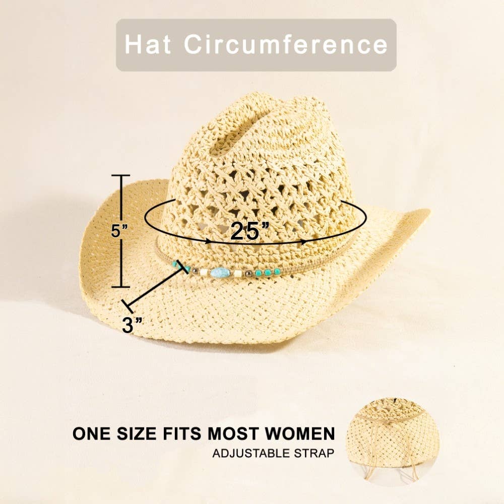Braided Beads Straw Cowboy Hat: KA