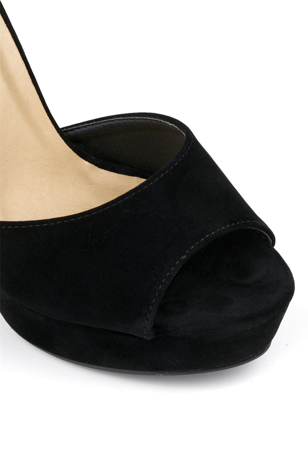 Kirti Anklestrap Platform Peeptoe in Black Suede Heels Miss Diva