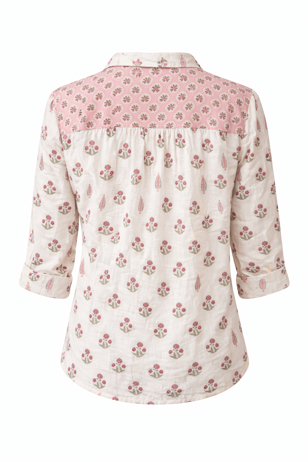 Soul Of Sita Long Sleeve Western Style Shirt In Cotton Voile, With A Beautiful Wood Block Print