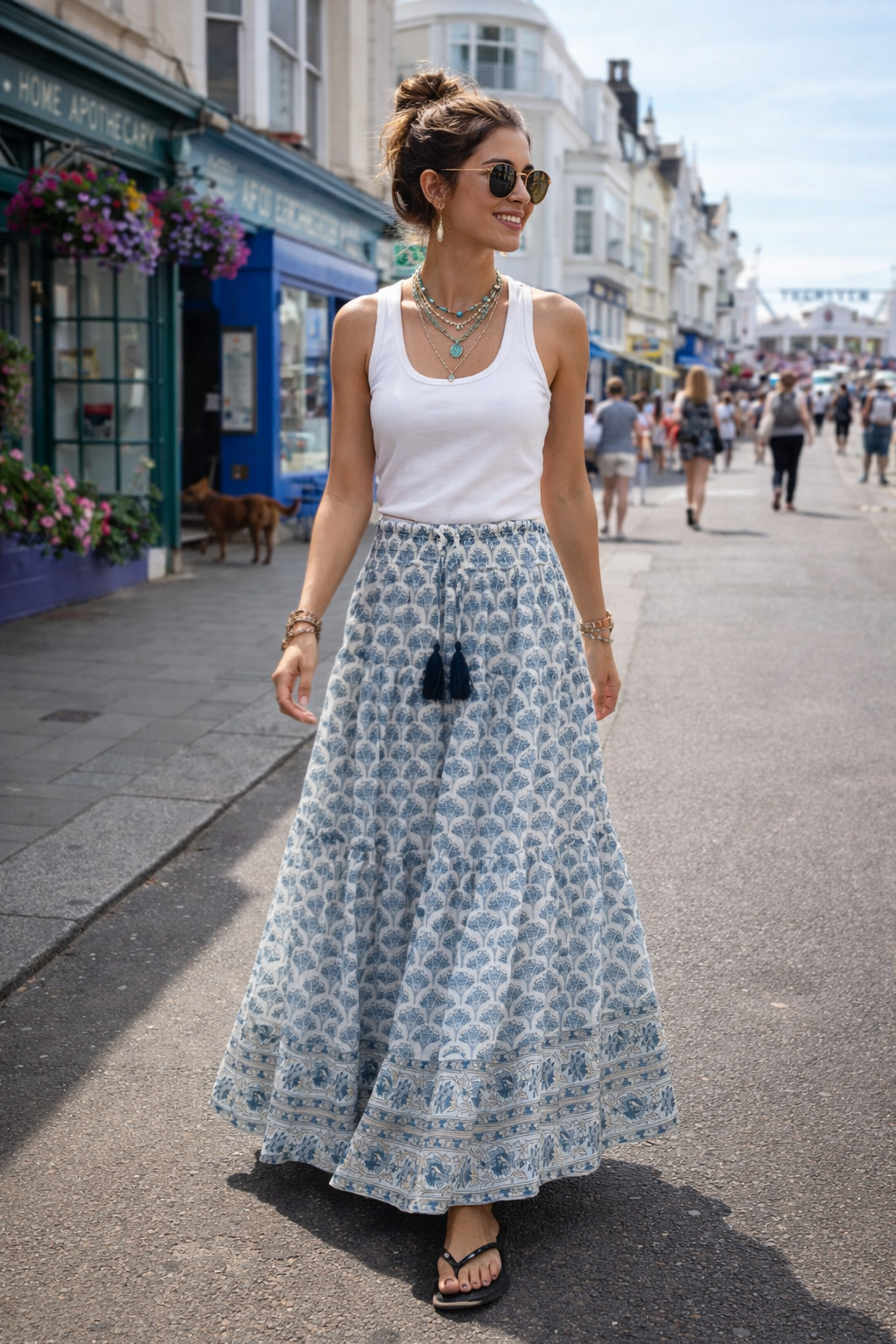 Soul Of Sita Adalyn Pattern Maxi Woodblock Printed Skirt In Blue