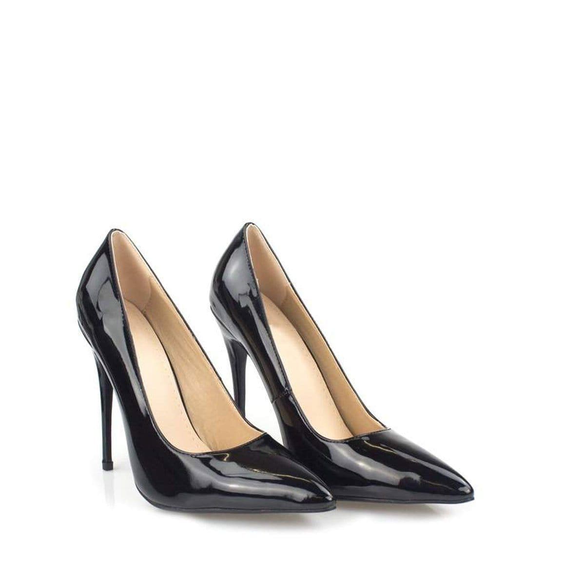 Miss Diva Mila High Stiletto Heel Court Shoe In Black Patent
