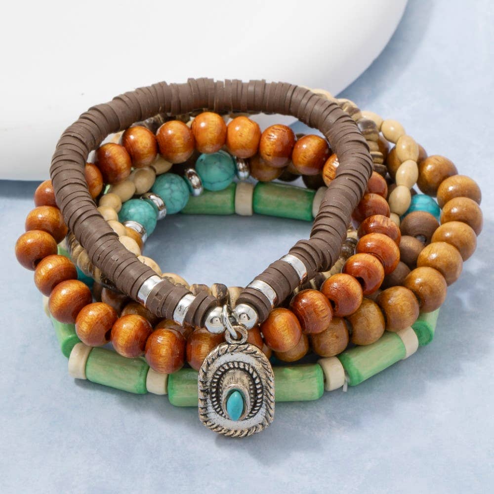 Soul Of Sita Assorted Beads Western Cowboy Hat Charm Bracelet Set: Multi
