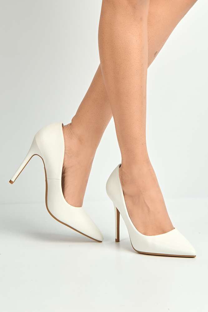 Miss Diva White Matt Mila High Stiletto Matt Finish Heel Court Shoe