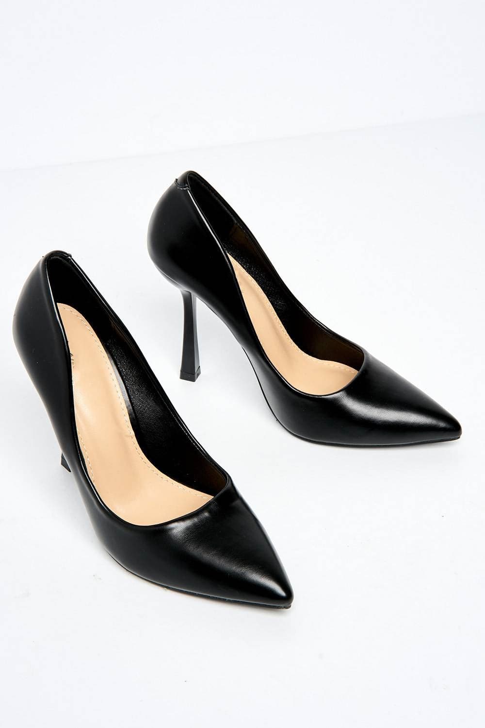 Miss Diva Gina Spool Heel Court Shoes in Black Matt