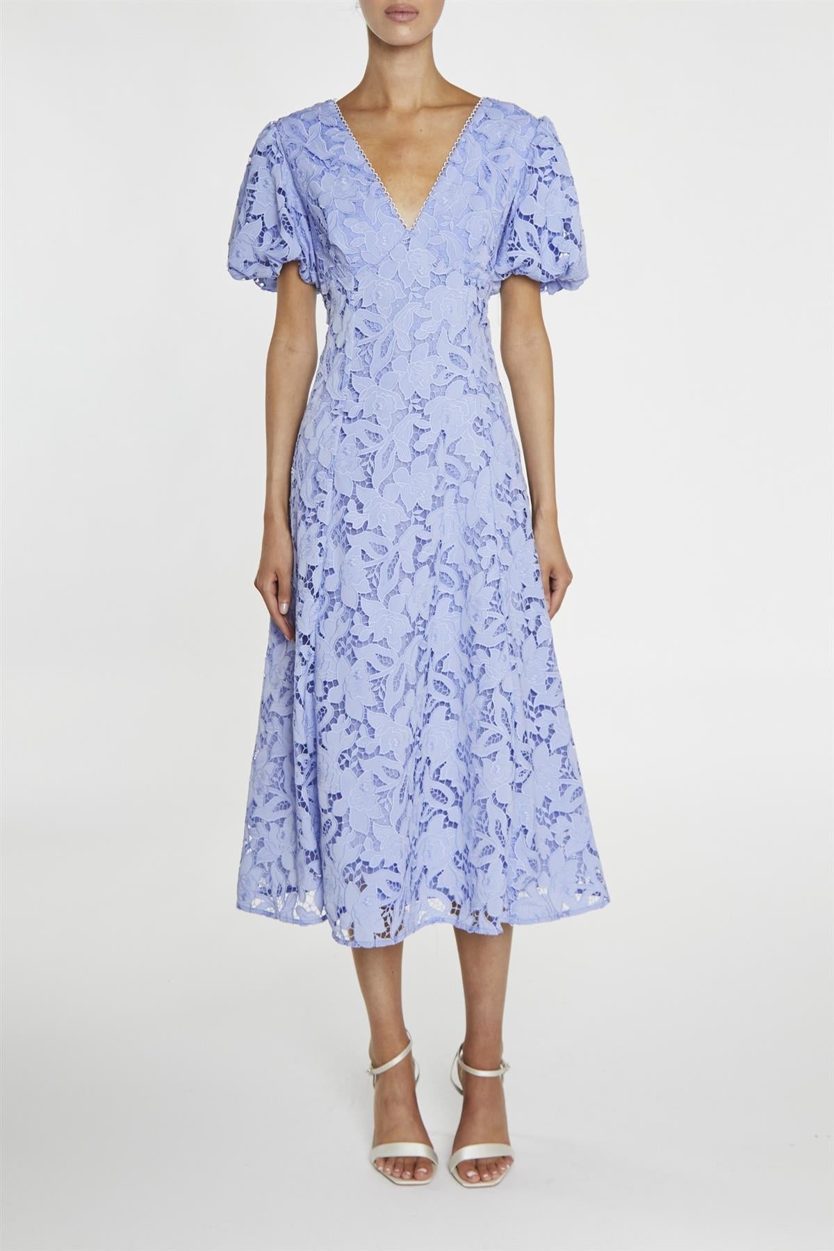 Harley Cornflower-Blue Cutwork Lace V-Neck Midi-Dress-image-1