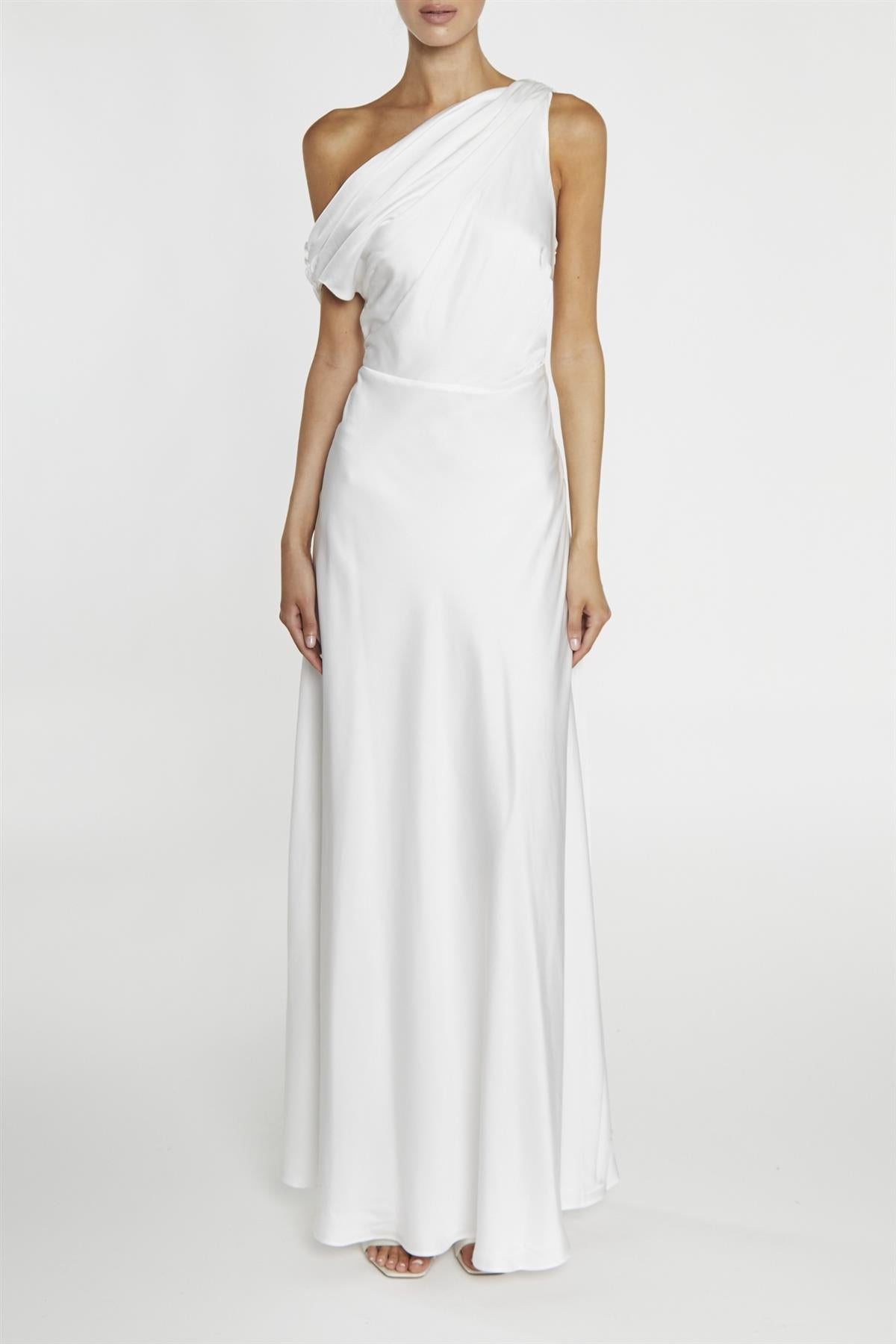 Elora White Asymmetric Cowl-Neck Maxi Dress-image-1