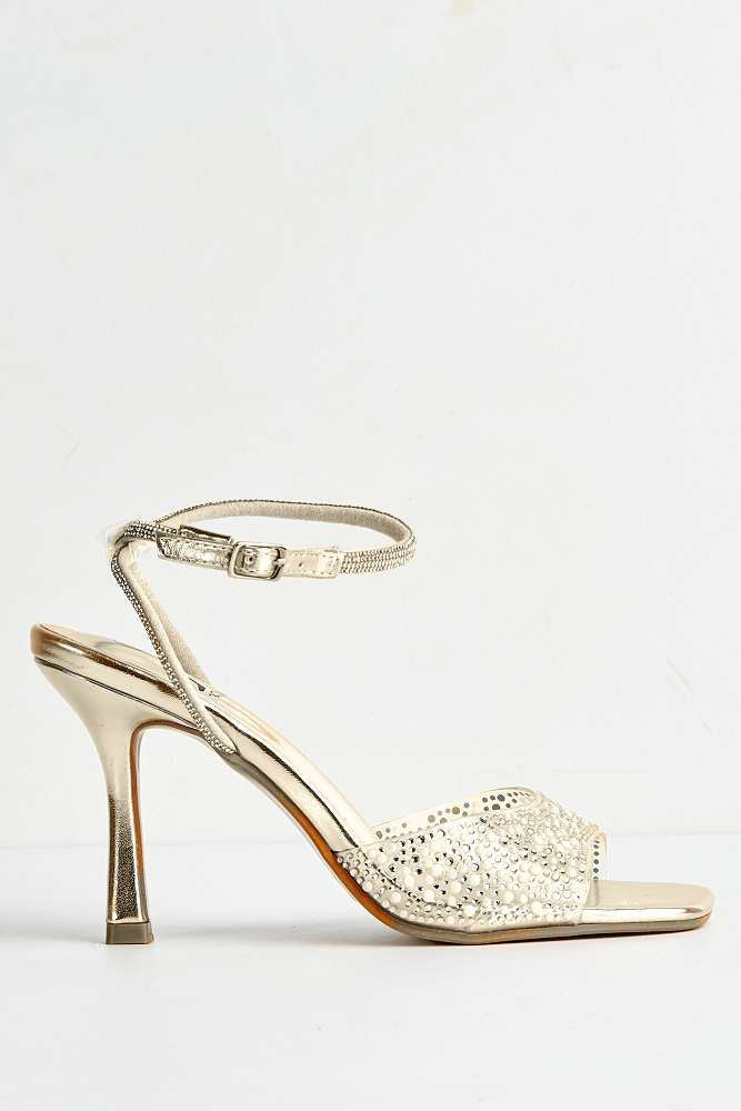 Isadora Perspex Diamante Gem Band & Diamante Strap Heels in Gold