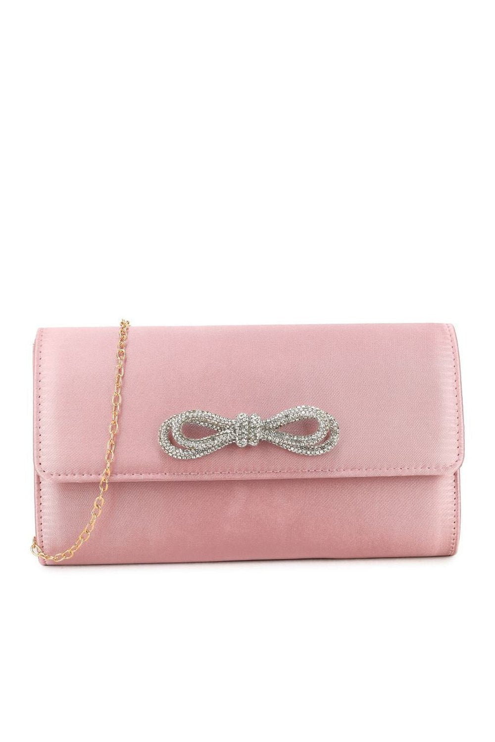 Miss Diva Avery Diamante Bow Detail Clutch Bag in Blush