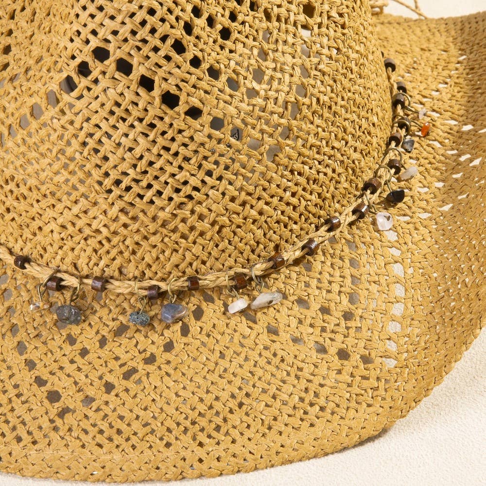 Soul Of Sita Beaded Strap Straw Cowboy Hat: Iv