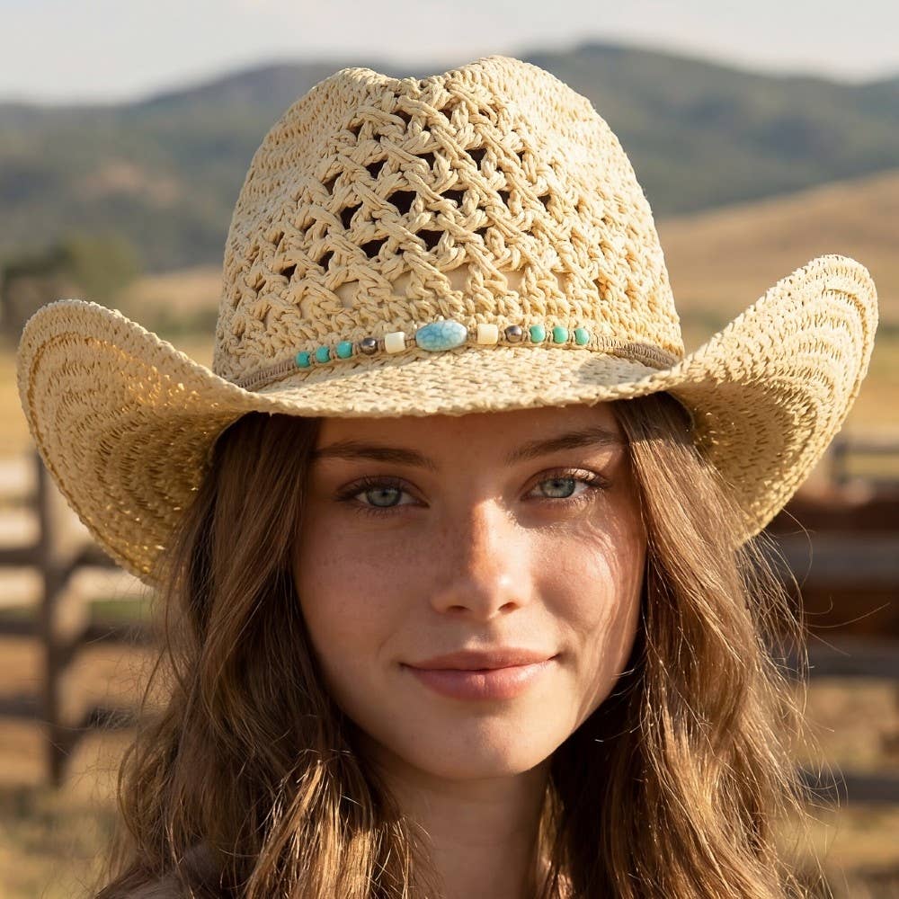 Soul Of Sita Braided Beads Straw Cowboy Hat: Ka