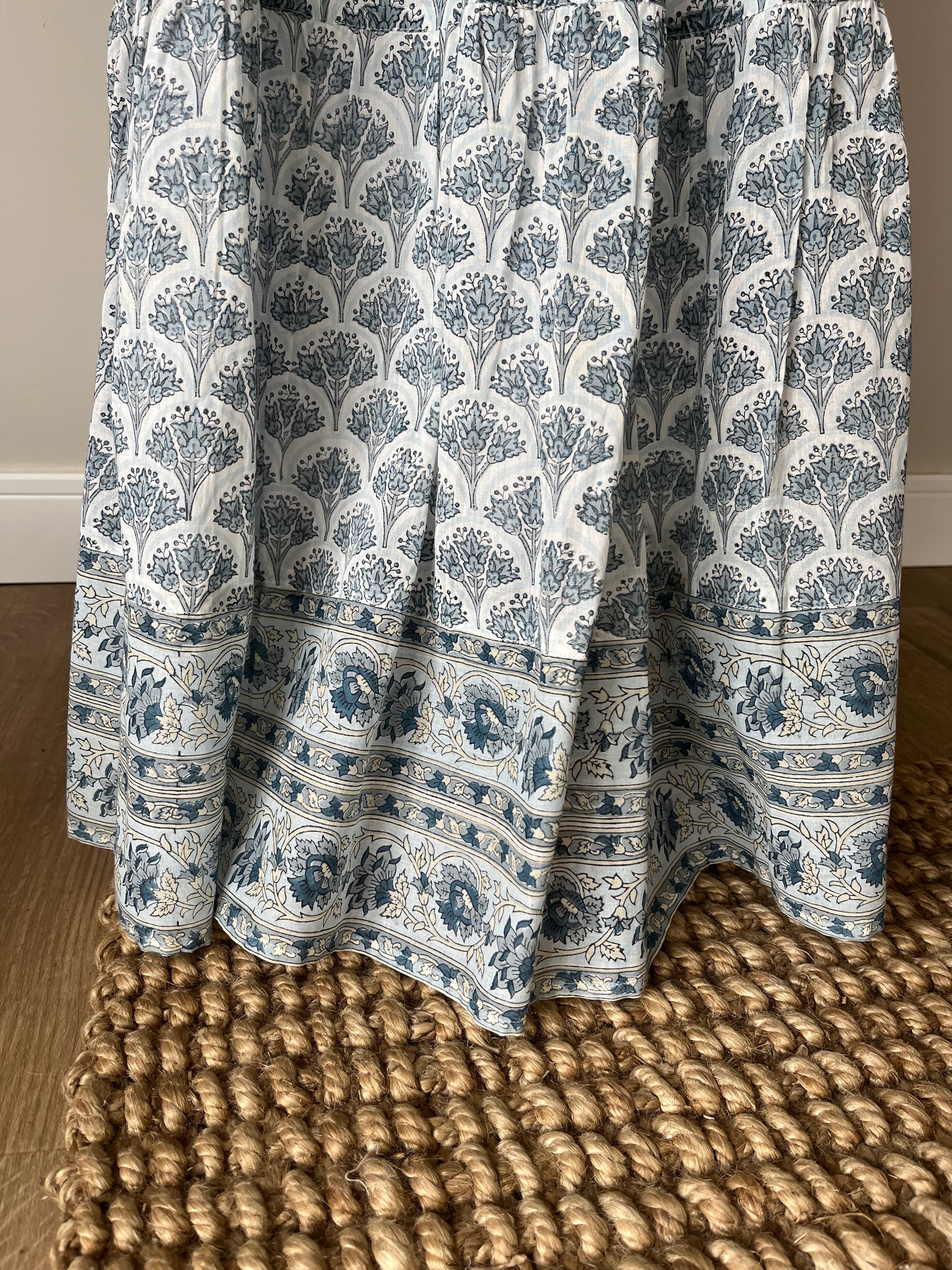 Soul Of Sita Adalyn Pattern Maxi Woodblock Printed Skirt In Blue