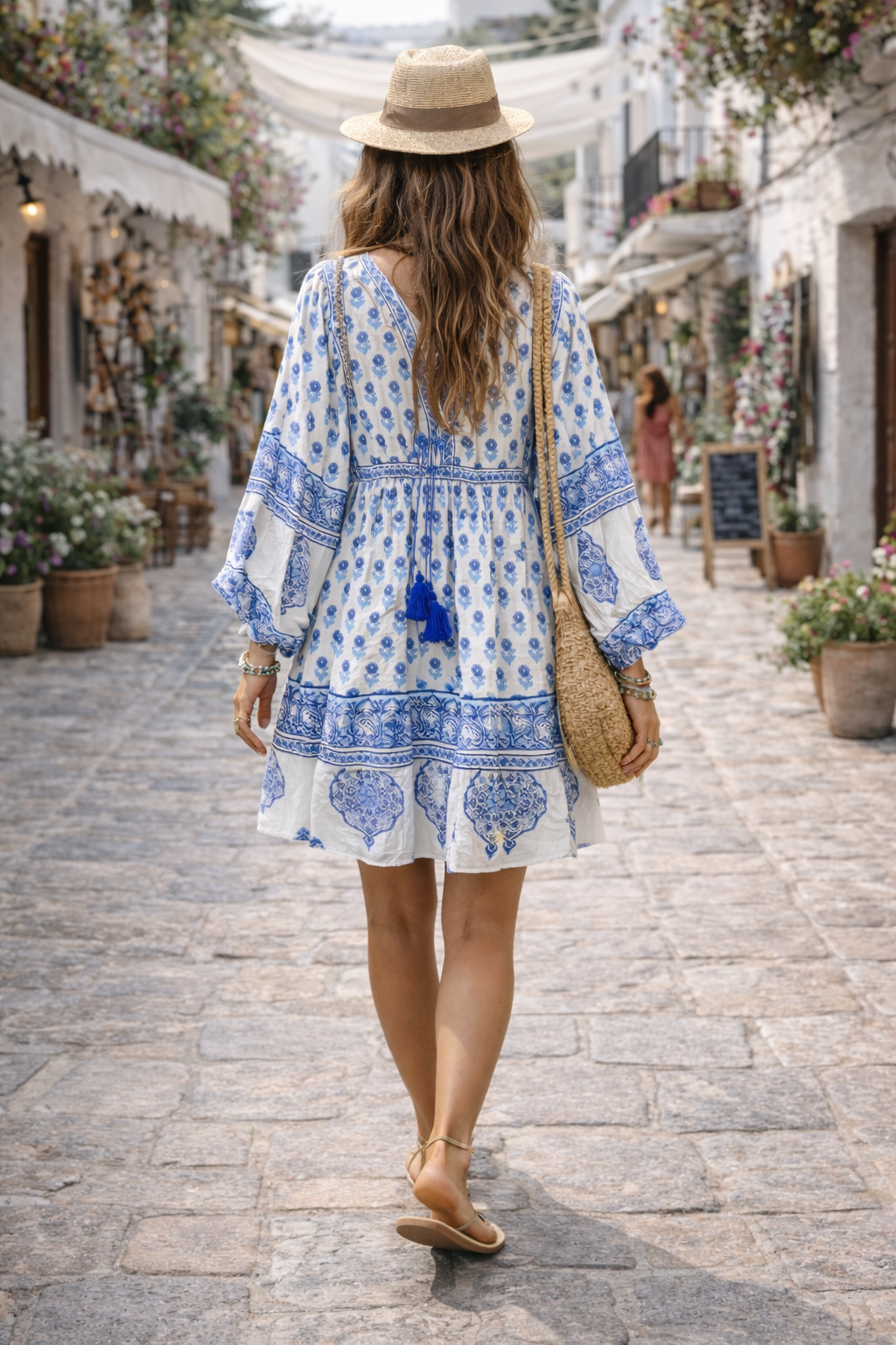 Soul Of Sita Amelia Folk Print Cotton Voile Mini Dress, Fully Lined