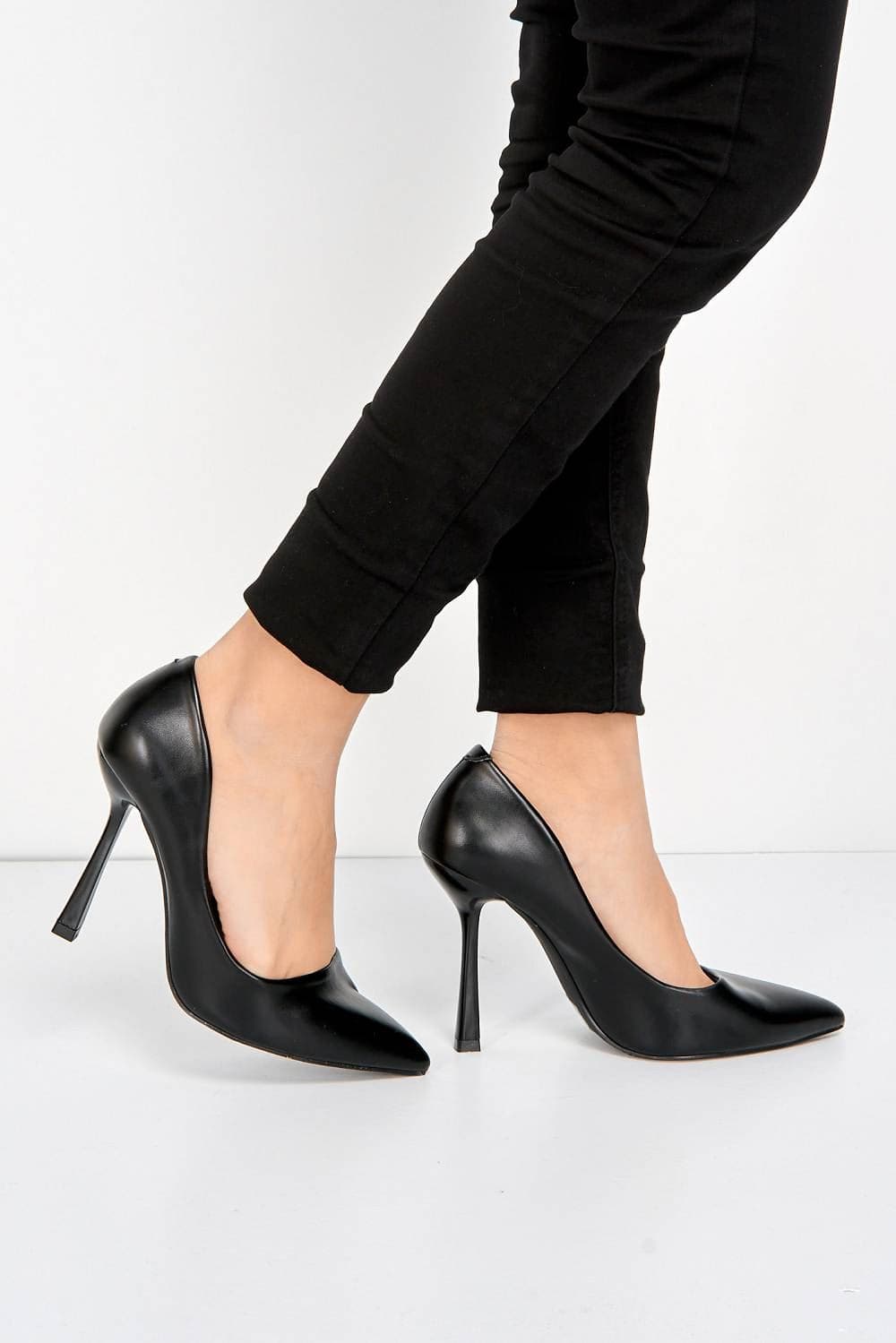 Gina Spool Heel Court Shoes in Black Matt Heels Miss Diva