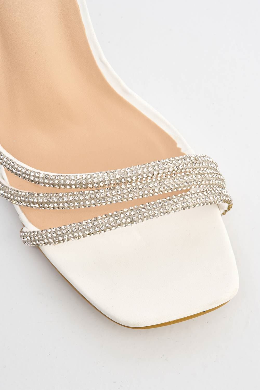 Miss Diva Camina Diamante Embellished 3 Strap Heeled Sandals in White