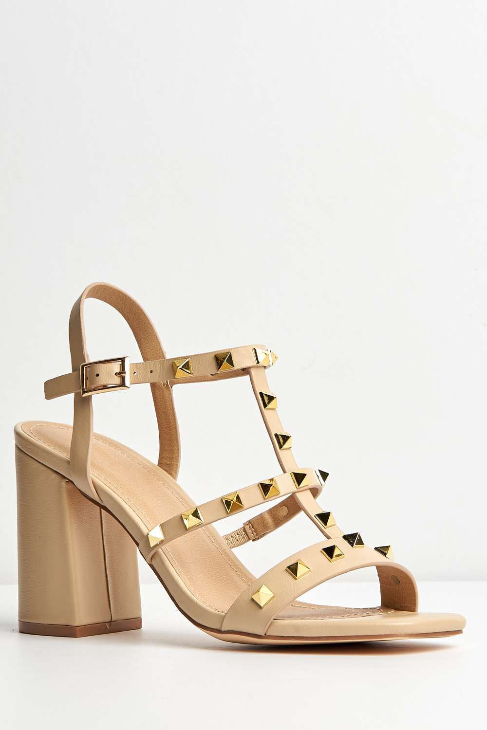Miss Diva Nude Troya Studded Block Heel Sandals