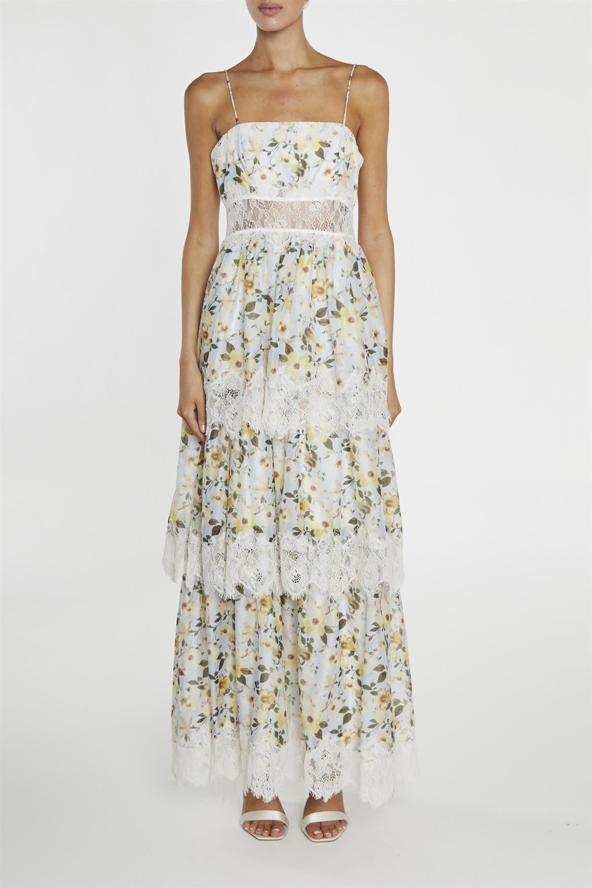 Maisie Pale-Blue Flower Organza Tiered Strappy Maxi-Dress-image-1