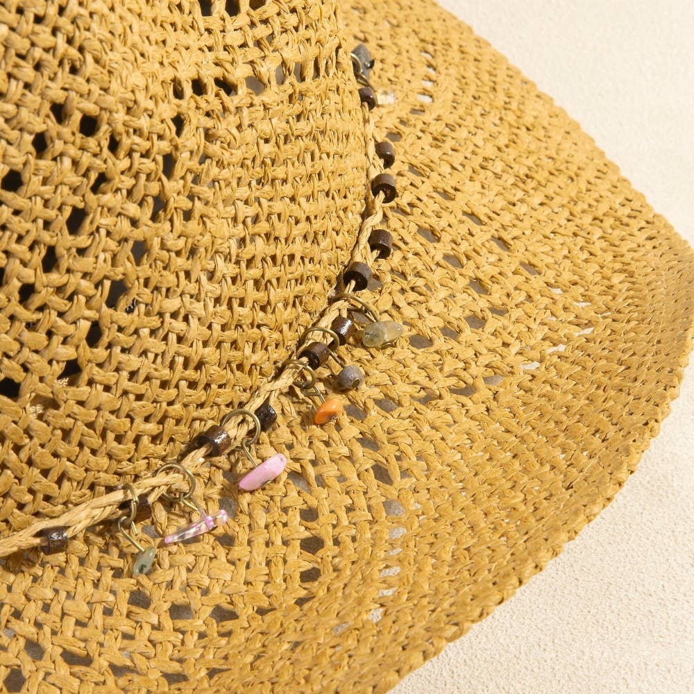 Beaded Strap Straw Cowboy Hat: IV