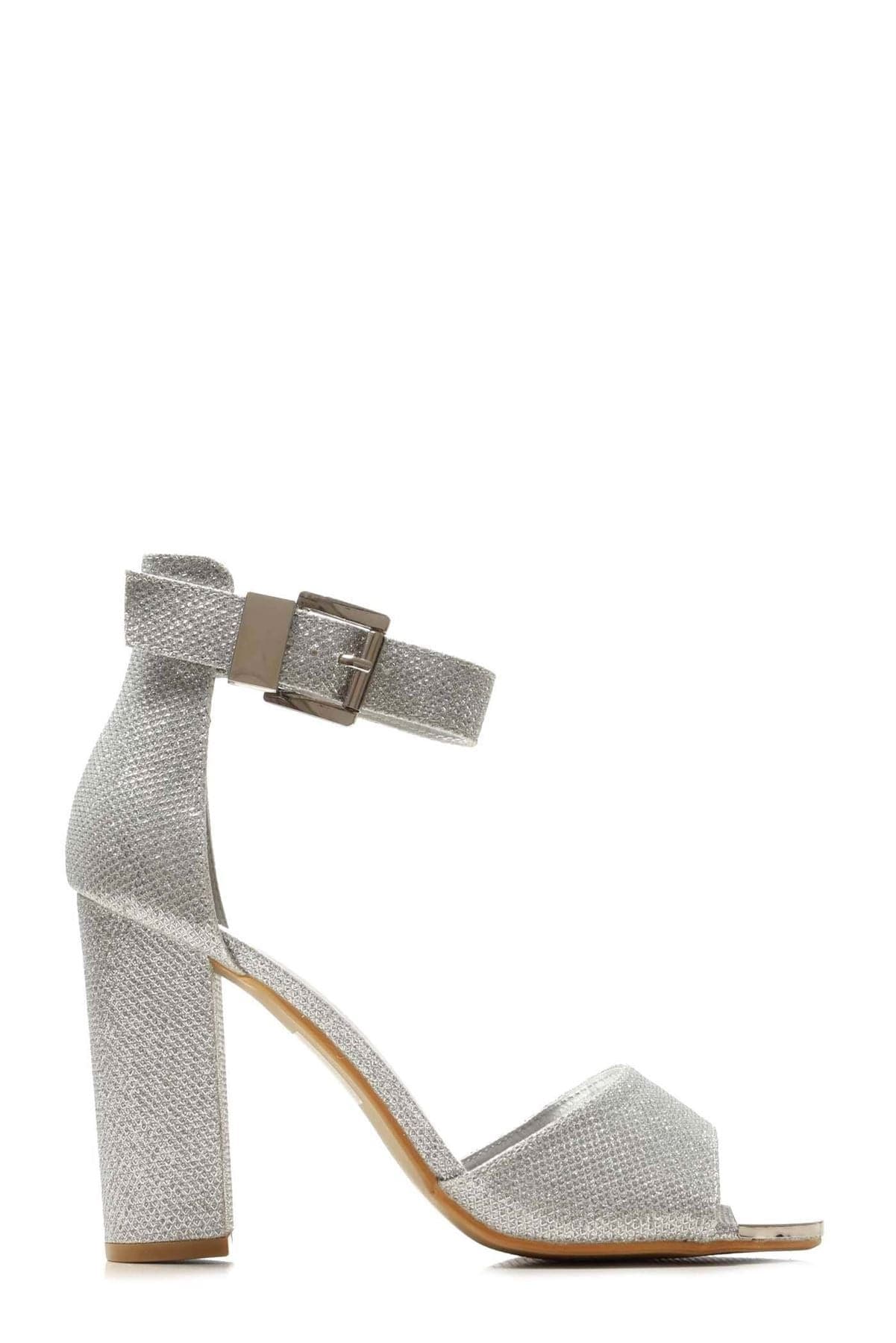 Jessy Anklestrap Blockheel Sandal in Silver Heels Miss Diva